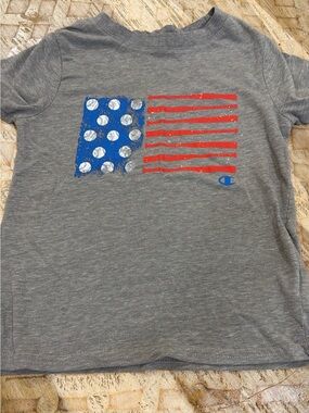 Champion Gray Kids Tee with Red & Blue Flag Graphic